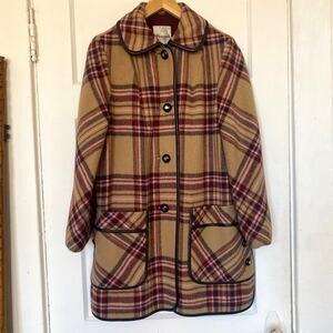 Vintage 60s Penguin Fashions Tan Burgundy Plaid Leather Trim M. Liman Co Retro